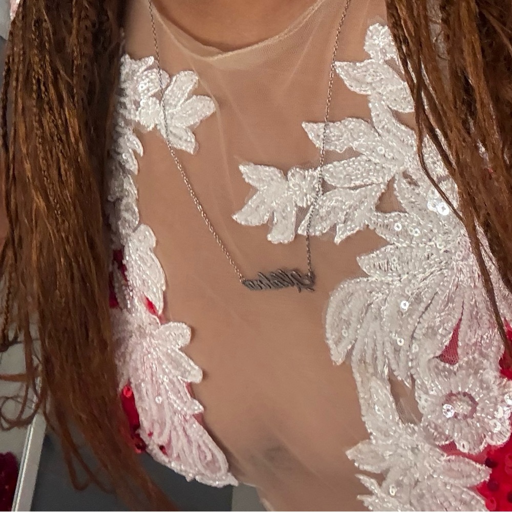 Red sequin & lace prom style dress